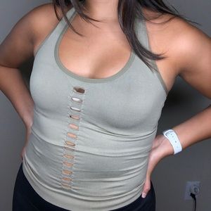 Army green cropped halter top